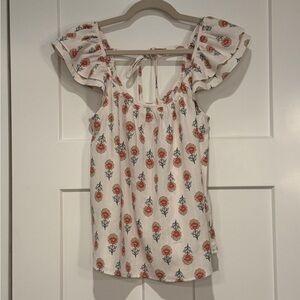 Blu Pepper Cream Floral Ruffle Tie-Back Camisole